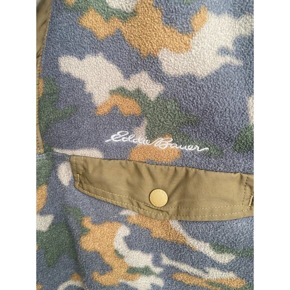 Eddie Bauer Sweater Men's Large Camouflage Fleece Pullover 1/4 Snap Neck, Gorp - Picture 4 of 5